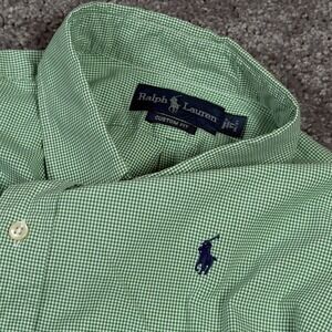 Ralph Lauren Shirt Men's 17 Green Button Down Up Gingham Check Oxford **READ**